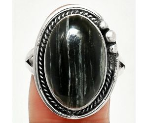 Silver Leaf Obsidian Ring size-10 SDR236326 R-1148, 12x19 mm