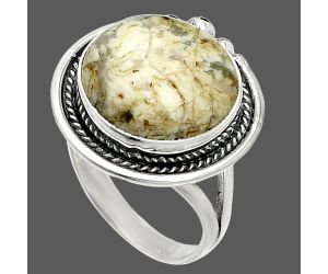 Authentic White Buffalo Turquoise Nevada Ring size-8 SDR236328 R-1148, 14x14 mm