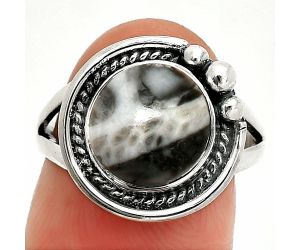 Mexican Cabbing Fossil Ring size-7 SDR236353 R-1148, 10x10 mm