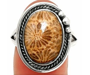 Flower Fossil Coral Ring size-10 SDR236360 R-1148, 12x17 mm