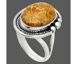 Flower Fossil Coral Ring size-7 SDR236374 R-1148, 10x14 mm