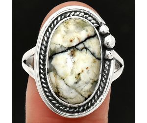 Authentic White Buffalo Turquoise Nevada Ring size-10 SDR236380 R-1148, 11x17 mm