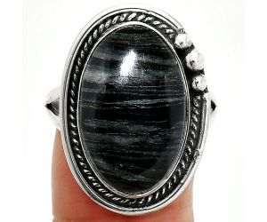 Silver Leaf Obsidian Ring size-10 SDR236401 R-1148, 13x20 mm