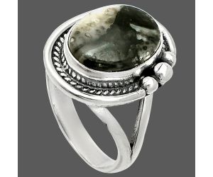 Mexican Cabbing Fossil Ring size-7 SDR236403 R-1148, 9x13 mm