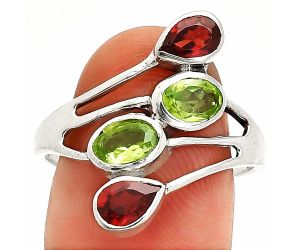 Peridot and Garnet Ring size-9.5 SDR236428 R-1053, 4x6 mm