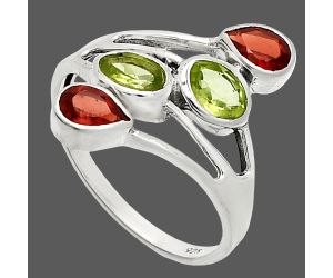 Peridot and Garnet Ring size-9.5 SDR236428 R-1053, 4x6 mm