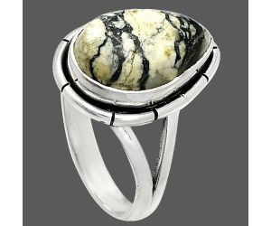 Authentic White Buffalo Turquoise Nevada Ring size-6.5 SDR236445 R-1012, 10x15 mm