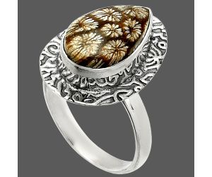 Flower Fossil Coral Ring size-8 SDR236461 R-1649, 9x14 mm