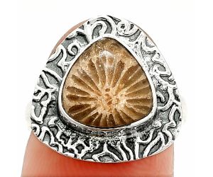 Flower Fossil Coral Ring size-6 SDR236498 R-1649, 10x10 mm
