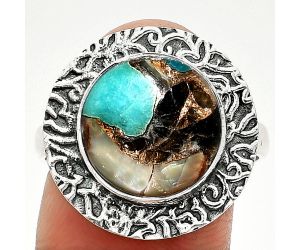 Copper Abalone Shell Ring size-9 SDR236508 R-1649, 12x12 mm