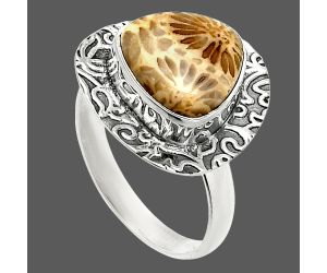 Flower Fossil Coral Ring size-8 SDR236510 R-1649, 11x11 mm