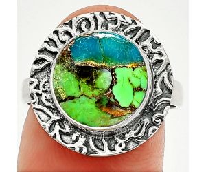 Blue Turquoise In Green Mohave Ring size-8 SDR236536 R-1649, 11x11 mm