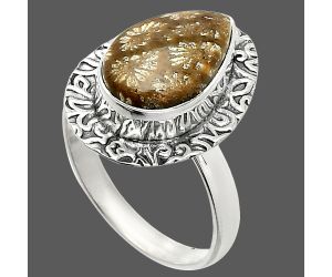 Flower Fossil Coral Ring size-8 SDR236556 R-1649, 9x14 mm