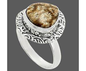 Flower Fossil Coral Ring size-8 SDR236564 R-1649, 10x11 mm