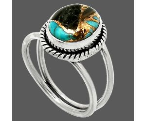 Shell In Black Blue Turquoise Ring size-7.5 SDR236968 R-1068, 9x11 mm