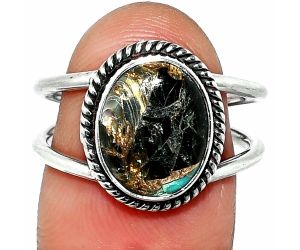 Shell In Black Blue Turquoise Ring size-7.5 SDR236982 R-1068, 9x12 mm