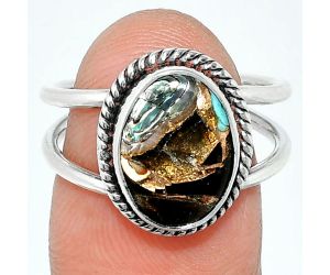 Shell In Black Blue Turquoise Ring size-7.5 SDR237008 R-1068, 9x12 mm