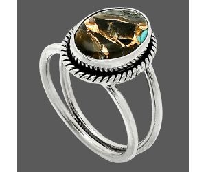 Shell In Black Blue Turquoise Ring size-7.5 SDR237008 R-1068, 9x12 mm