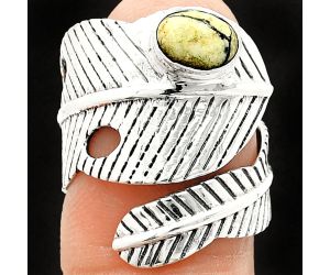 Adjustable Feather - Authentic White Buffalo Turquoise Nevada Ring size-5 SDR237059 R-1473, 5x7 mm