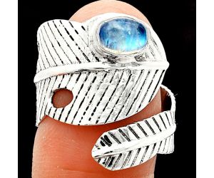 Adjustable Feather - Rainbow Moonstone Ring size-7.5 SDR237061 R-1473, 5x7 mm