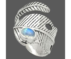 Adjustable Feather - Rainbow Moonstone Ring size-8 SDR237062 R-1473, 5x7 mm