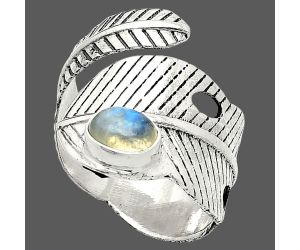 Adjustable Feather - Rainbow Moonstone Ring size-8.5 SDR237063 R-1473, 5x7 mm