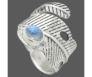 Adjustable Feather - Rainbow Moonstone Ring size-7.5 SDR237066 R-1473, 5x7 mm