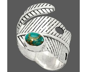 Adjustable Feather - Kingman Copper Teal Turquoise Ring size-9 SDR237068 R-1473, 5x7 mm