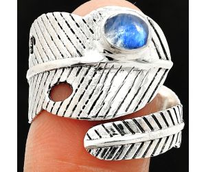 Adjustable Feather - Rainbow Moonstone Ring size-8 SDR237102 R-1473, 5x7 mm