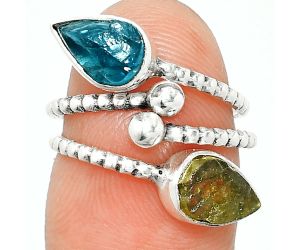 Adjustable - Rare Kornerupine Rough and Neon Blue Apatite Rough Ring size-5.5 SDR237108 R-1724, 6x9 mm