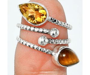 Adjustable - Citrine and Tiger Eye Ring size-5.5 SDR237125 R-1724, 6x9 mm