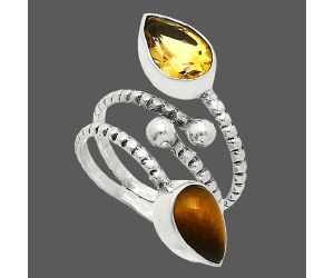 Adjustable - Citrine and Tiger Eye Ring size-5.5 SDR237125 R-1724, 6x9 mm