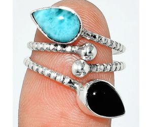 Adjustable - Larimar (Dominican Republic) and Black Onyx Ring size-6 SDR237127 R-1724, 6x9 mm
