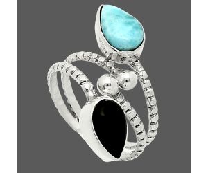 Adjustable - Larimar (Dominican Republic) and Black Onyx Ring size-6 SDR237127 R-1724, 6x9 mm