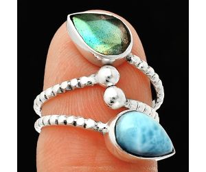 Adjustable - Larimar (Dominican Republic) and Labradorite Ring size-5 SDR237128 R-1724, 6x9 mm