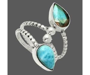 Adjustable - Larimar (Dominican Republic) and Labradorite Ring size-5 SDR237128 R-1724, 6x9 mm