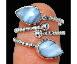 Adjustable - Blue Lace Agate Ring size-6.5 SDR237130 R-1724, 6x9 mm