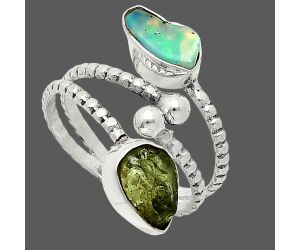 Adjustable - Rare Kornerupine Rough and Ethiopian Opal Rough Ring size-6 SDR237132 R-1724, 6x9 mm