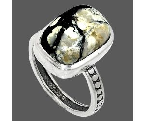 Authentic White Buffalo Turquoise Nevada Ring size-8 SDR237591 R-1060, 10x15 mm
