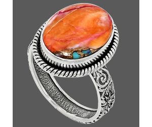Kingman Orange Dahlia Turquoise Ring size-8 SDR237613 R-1067, 12x15 mm