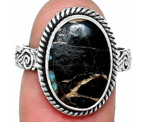 Shell In Black Turquoise Ring size-9 SDR237625 R-1067, 11x16 mm