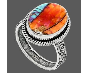 Kingman Orange Dahlia Turquoise Ring size-8 SDR237632 R-1067, 11x15 mm