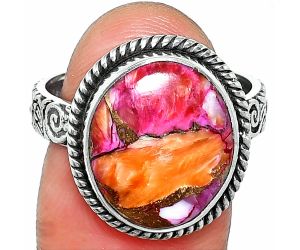 Kingman Orange Dahlia Turquoise Ring size-8.5 SDR237658 R-1067, 13x15 mm