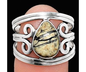 Authentic White Buffalo Turquoise Nevada Ring size-8 SDR237673 R-1132, 8x11 mm