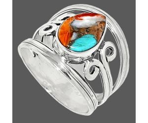 Spiny Oyster Turquoise Ring size-8 SDR237676 R-1132, 8x12 mm