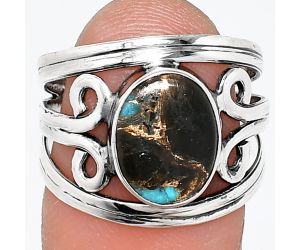 Shell In Black Blue Turquoise Ring size-7.5 SDR237696 R-1132, 8x11 mm