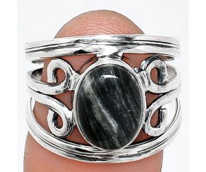 Silver Leaf Obsidian Ring size-7.5 SDR237718 R-1132, 8x11 mm
