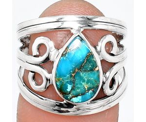 Kingman Copper Teal Turquoise Ring size-7 SDR237726 R-1132, 8x11 mm