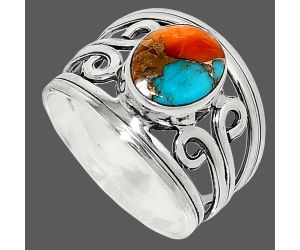 Kingman Orange Dahlia Turquoise Ring size-7.5 SDR237729 R-1132, 8x10 mm