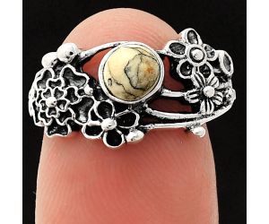 Floral - Authentic White Buffalo Turquoise Nevada Ring size-8 SDR237766 R-1041, 5x5 mm